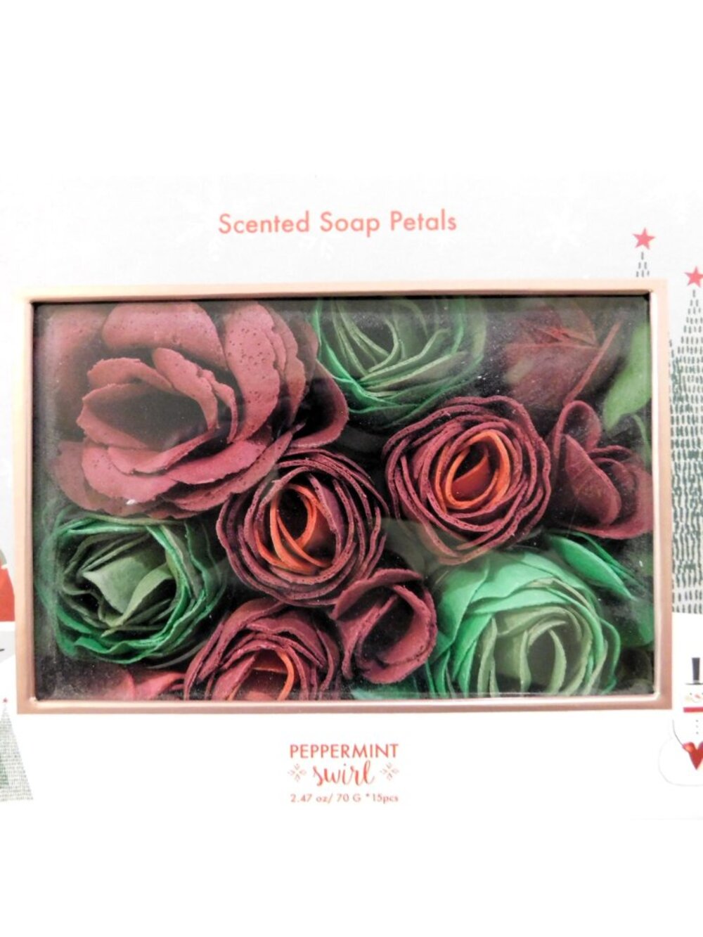 Scented Rose Soap Petals Set Peppermint Swirl Holiday-Themed Sealed Box - Picture 5 of 5